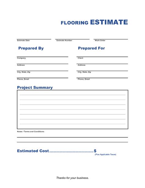 Printable Flooring Estimate Template